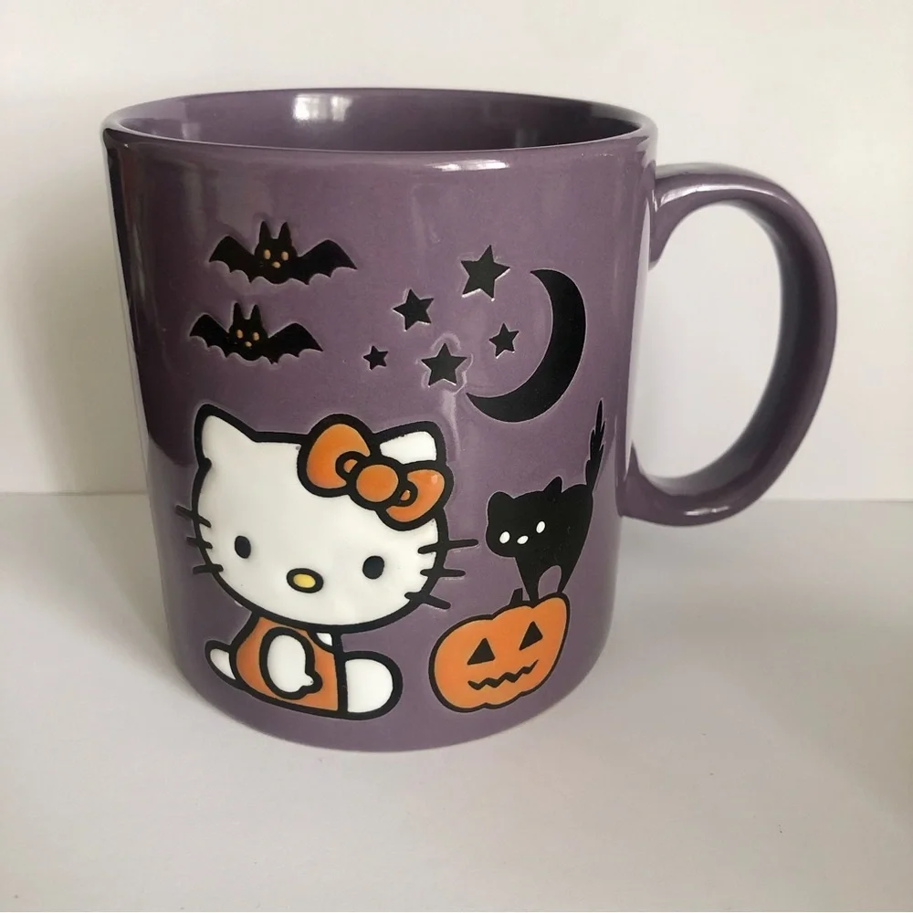 Hello Kitty Halloween Mug Sanrio black cat, pumpkin, bats, crescent moon